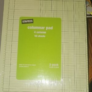 Staple NWT Green Columnar Notepad 2-Pack - 4 Column, 50 Sheets